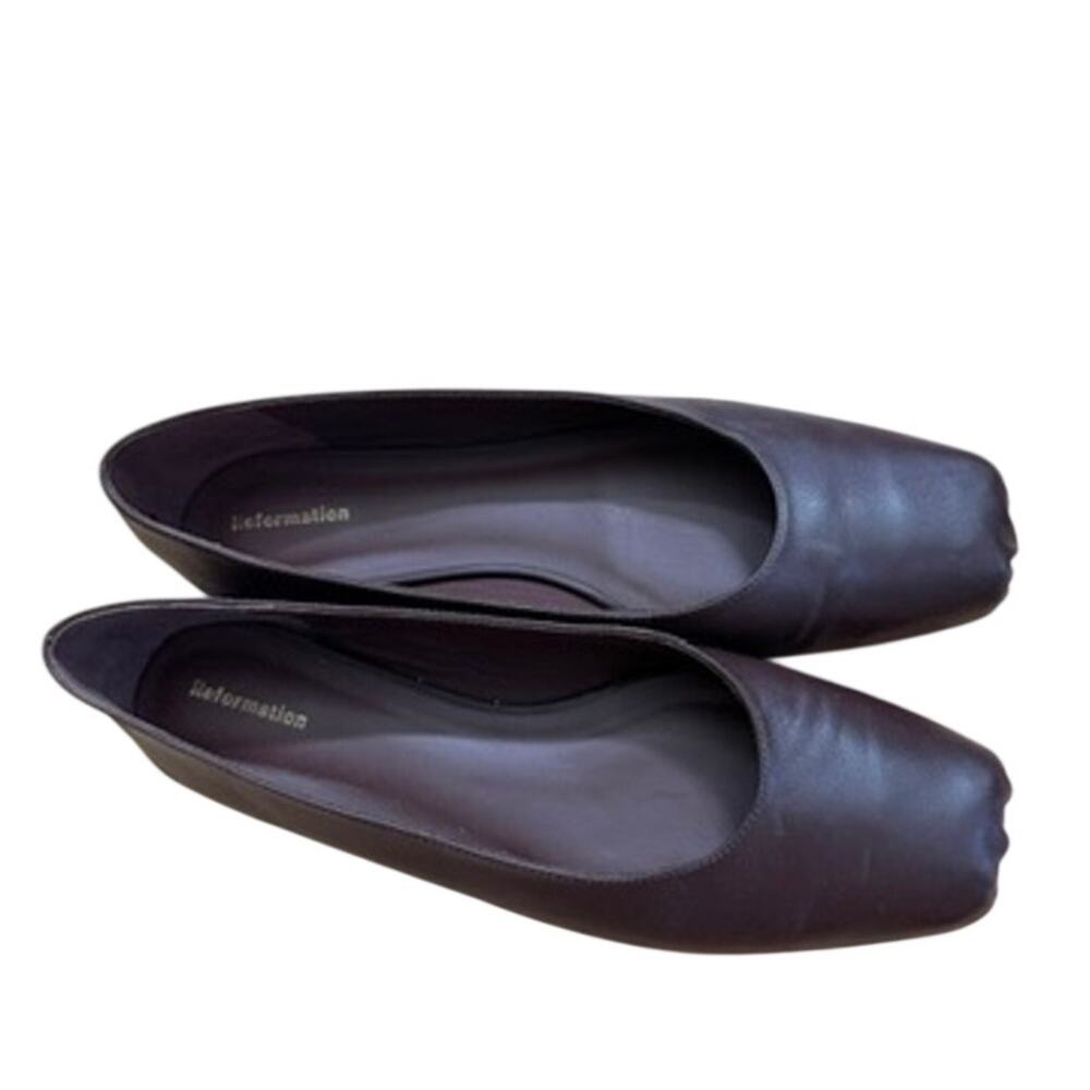 Reformation Buffy Ballet Flats Women SZ 8.5 Brown Leather Ruched Square Toe